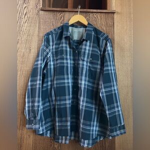 Eddie Bauer (Size XL) Classic Fit Blue Plaid Button Down Technical Shirt Hiking